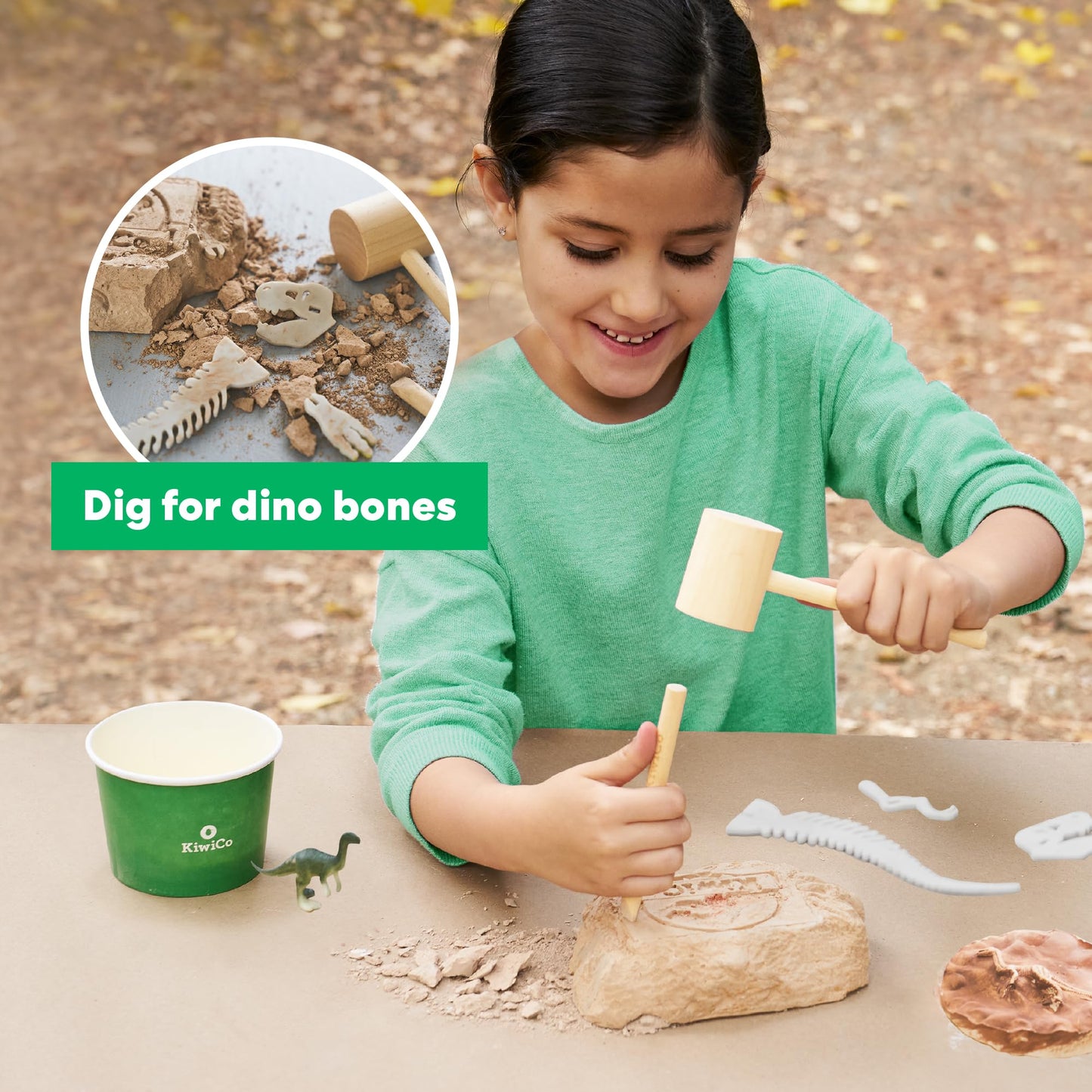 KiwiCo Dinosaur Fossil Dig Kit for Kids 6+ | Excavate & Build Dinosaur Skeleton | STEM Paleontology Kit & Poster