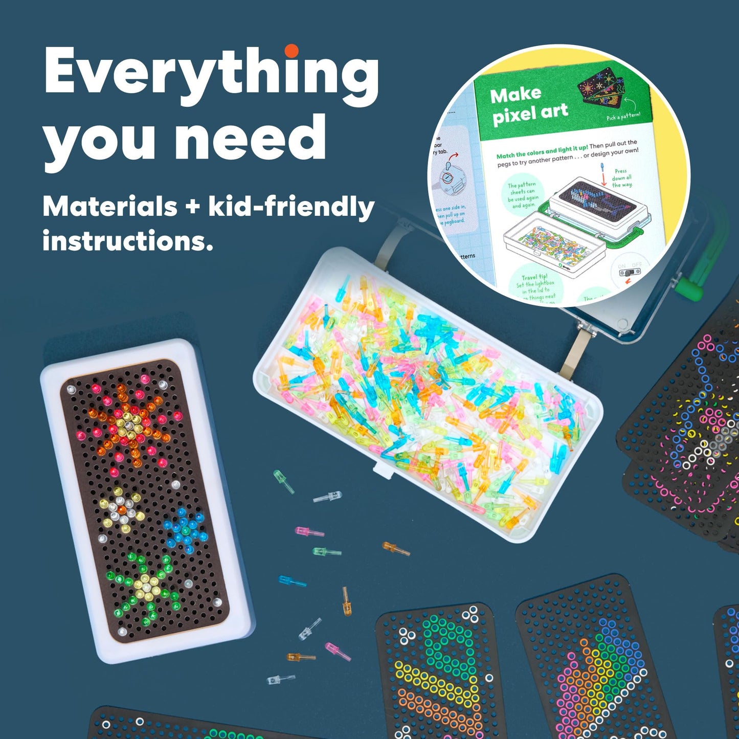 KiwiCo Pixel Art Kit for Kids 5-8 | Lightbox with Reusable Templates & 20+ Pixel Art Creations