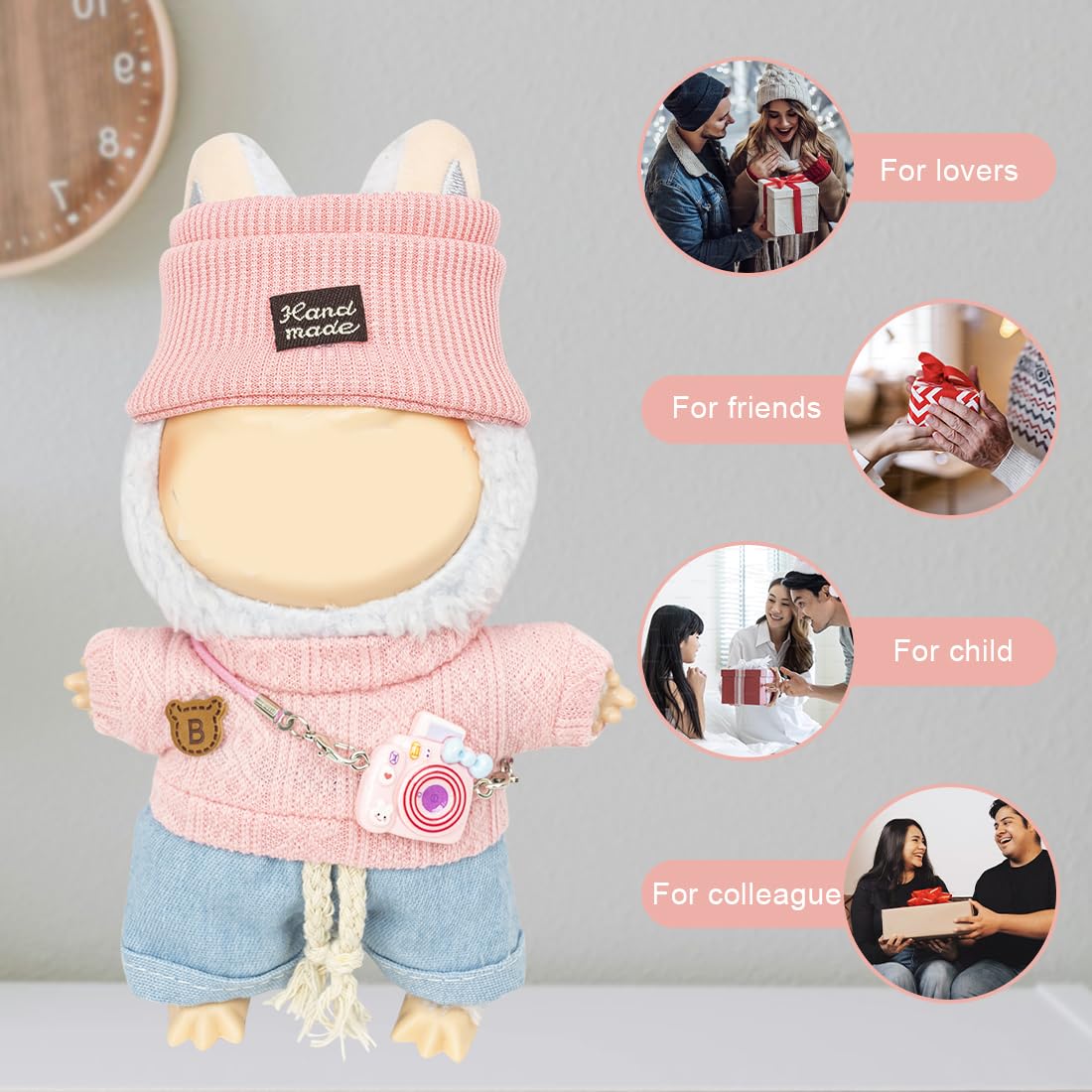 KIYEREE 17cm Lububu Doll Clothes Set – Pink Dress-Up Outfit & Accessories
