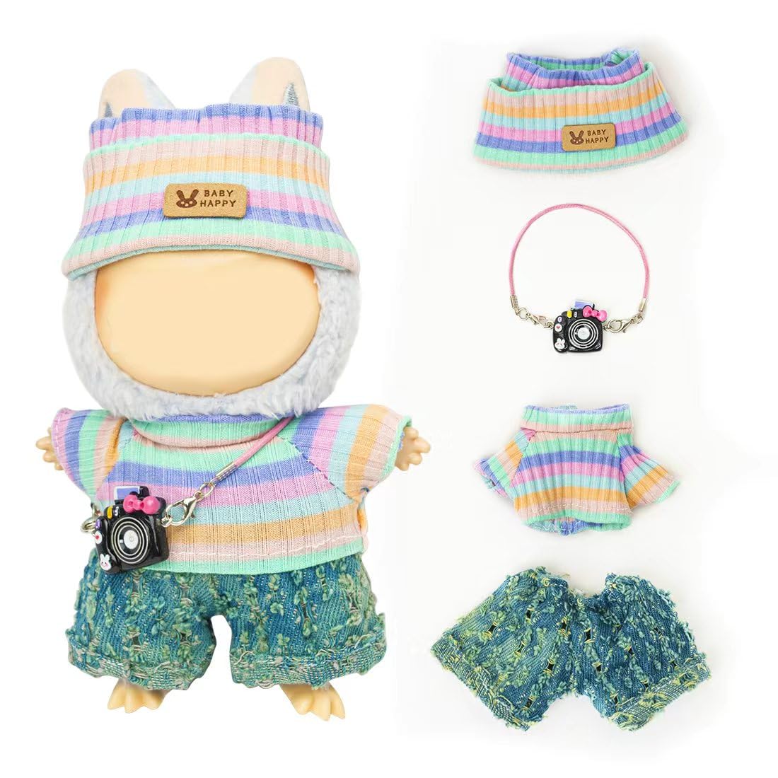 KIYEREE Lububu 17cm Doll Clothes – Grey Pants & Dress-Up Accessories Set
