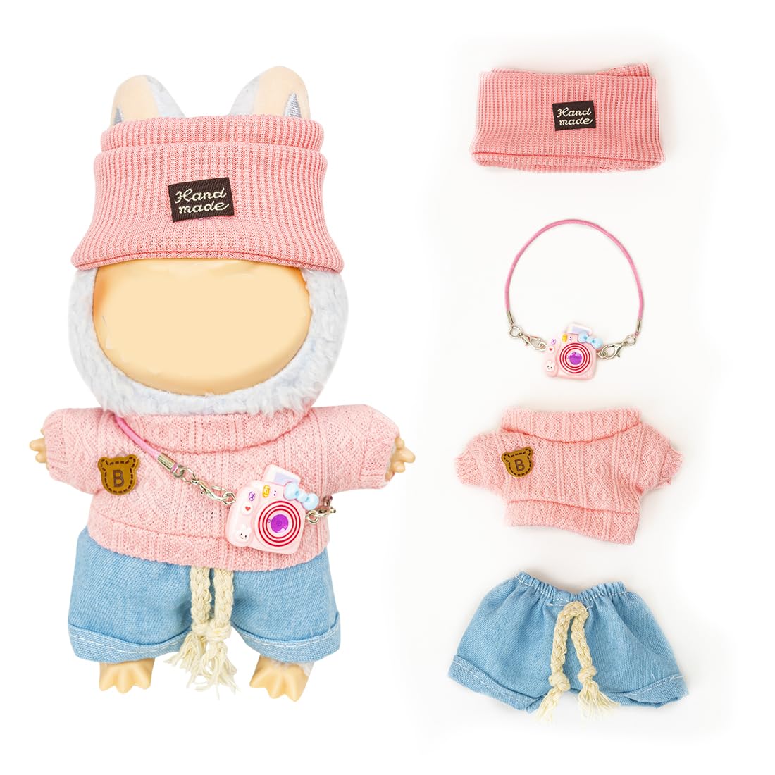 KIYEREE 17cm Lububu Doll Clothes Set – Pink Dress-Up Outfit & Accessories