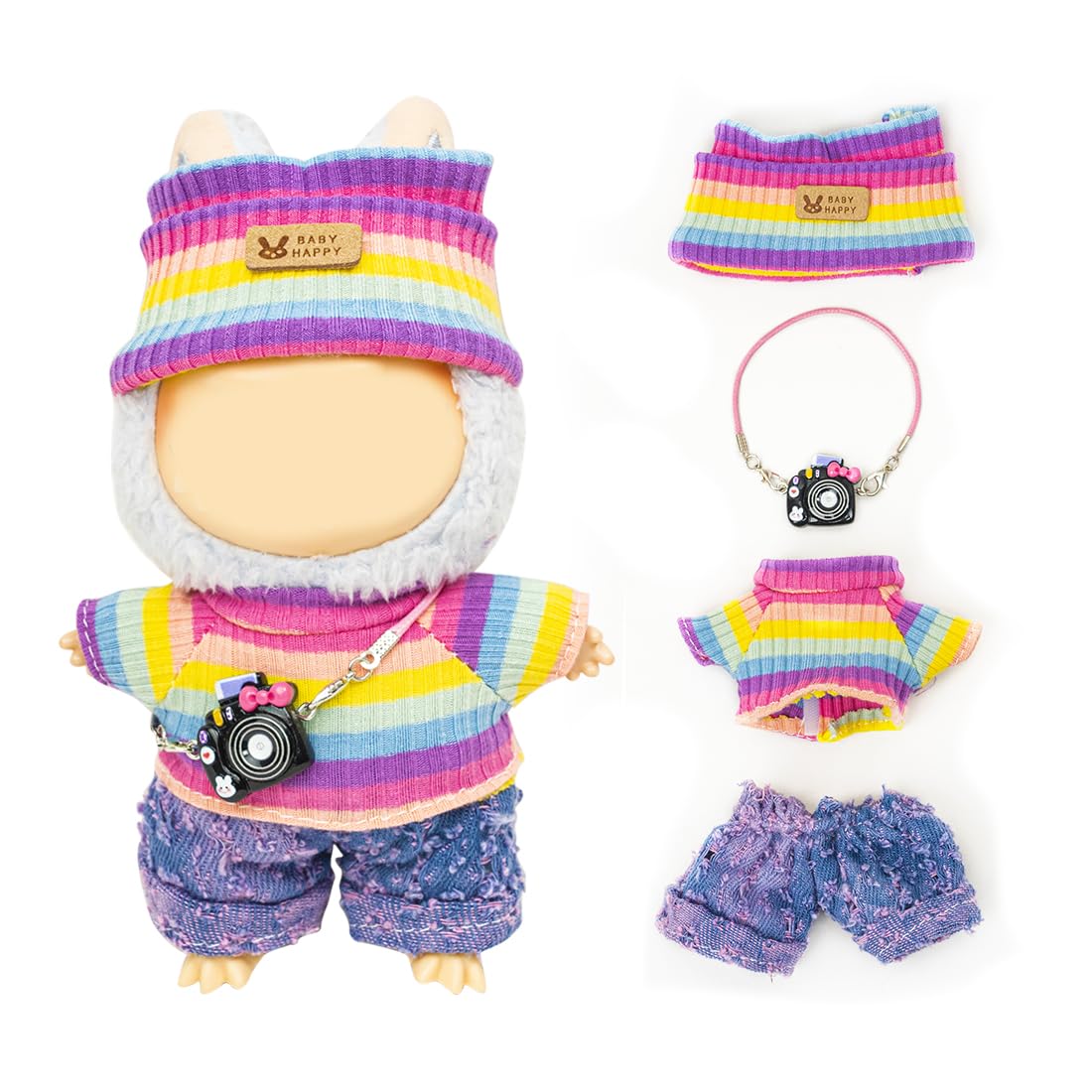 KIYEREE 17cm Lububu Doll Clothes Set – Purple Pants & Accessories