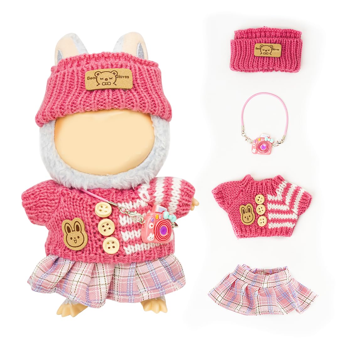 KIYEREE Lububu 17cm Doll Clothes – Rose Red Outfit & Accessories (Doll Not Included)