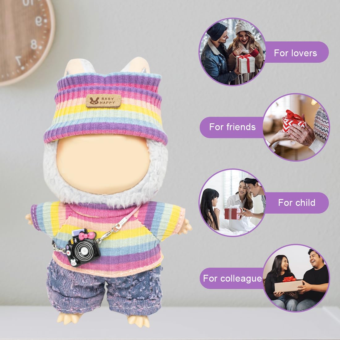 KIYEREE 17cm Lububu Doll Clothes Set – Purple Pants & Accessories