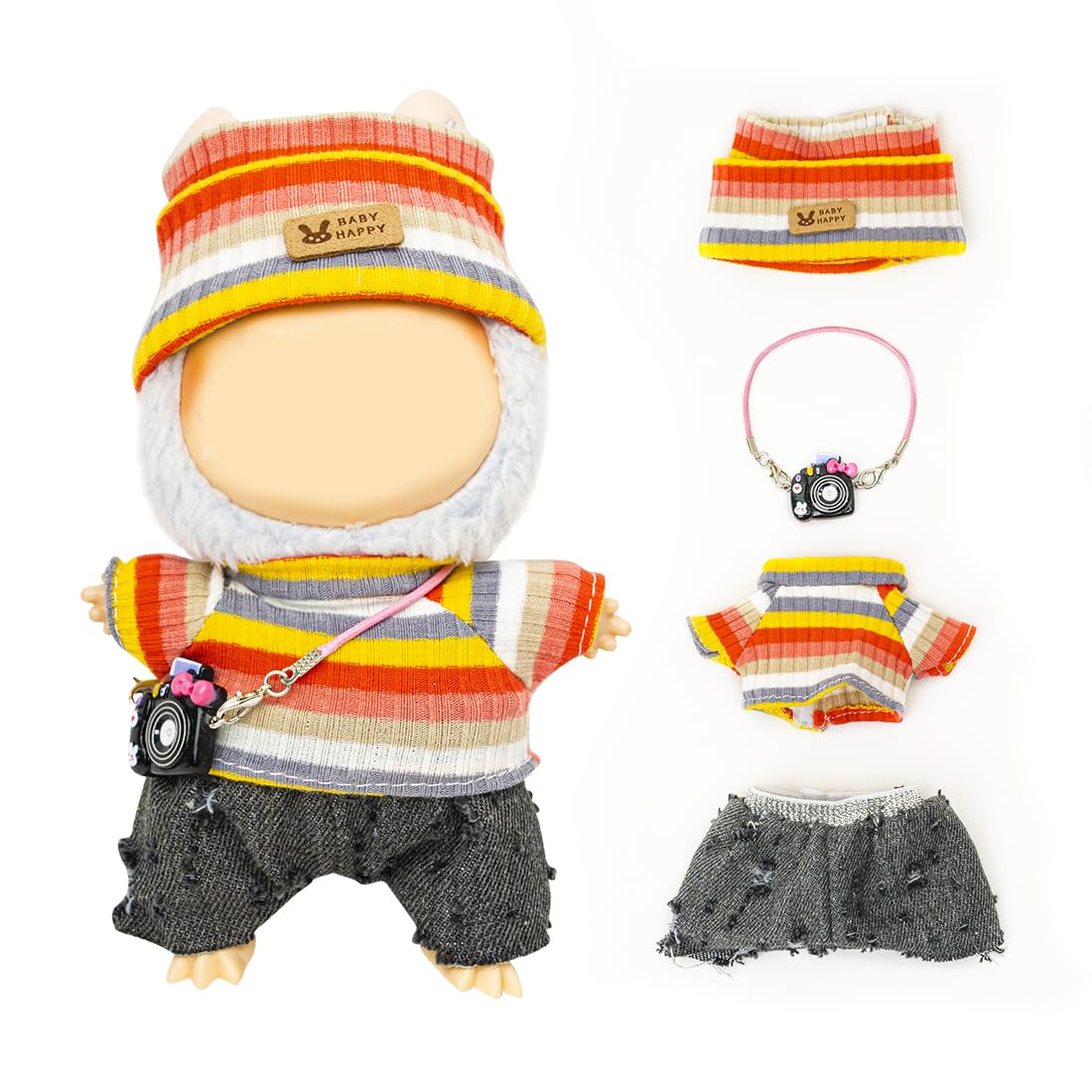 KIYEREE Lububu 17cm Doll Clothes Set – Black Pants & Accessories for Cute Dress Up