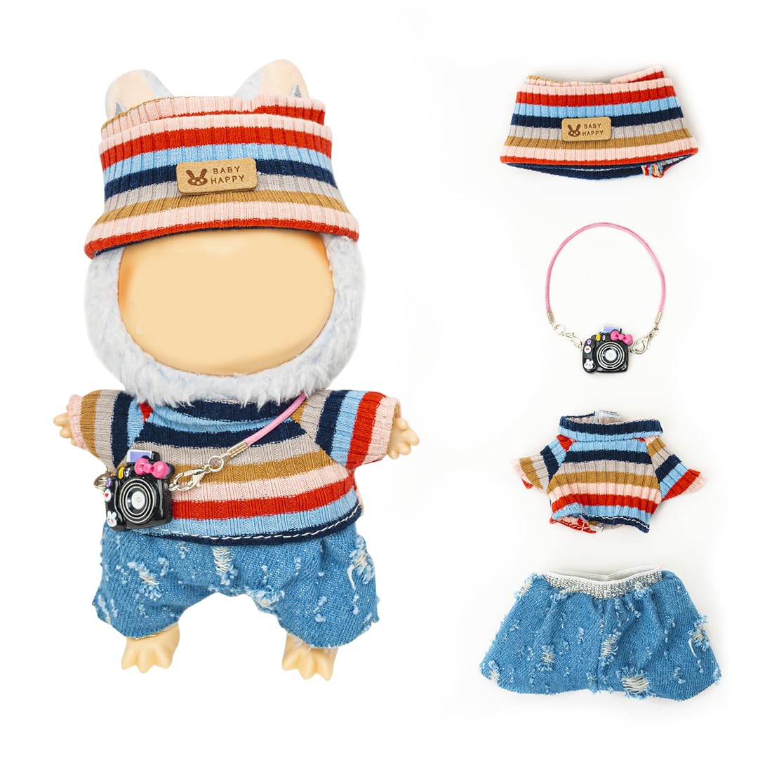 KIYEREE Lububu 17cm Doll Clothes Set with Blue Pants – Dress Up Outfit & Accessories