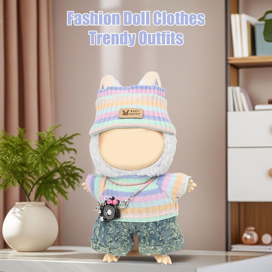 KIYEREE Lububu 17cm Doll Clothes – Grey Pants & Dress-Up Accessories Set