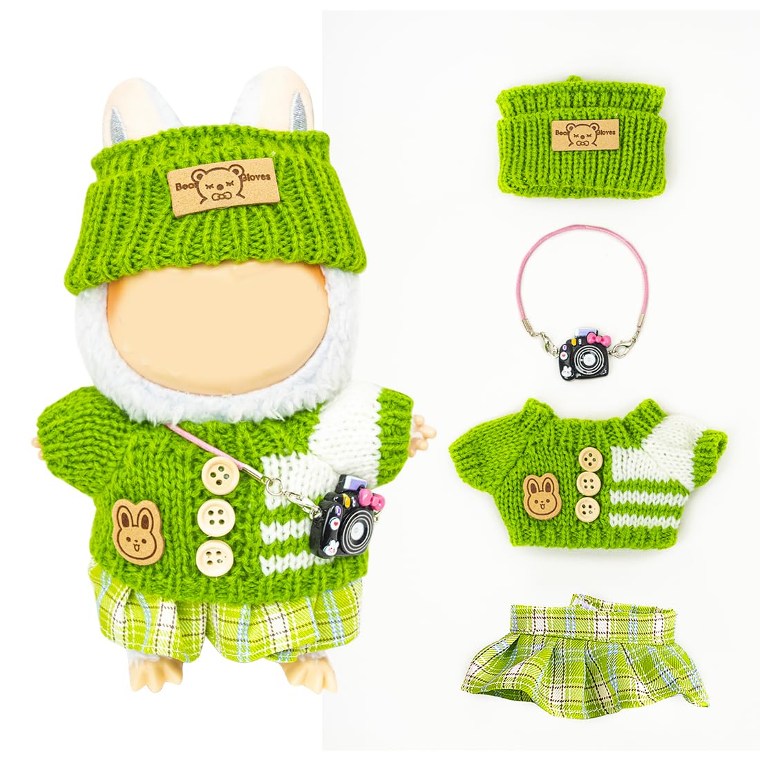 KIYEREE Lububu 17cm Doll Clothes & Accessories Set – Green Dress Up Outfit