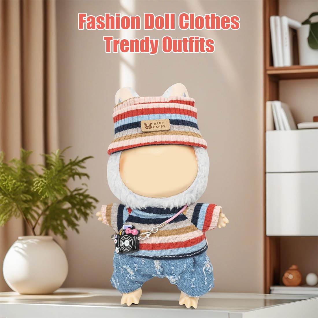 KIYEREE Lububu 17cm Doll Clothes Set with Blue Pants – Dress Up Outfit & Accessories