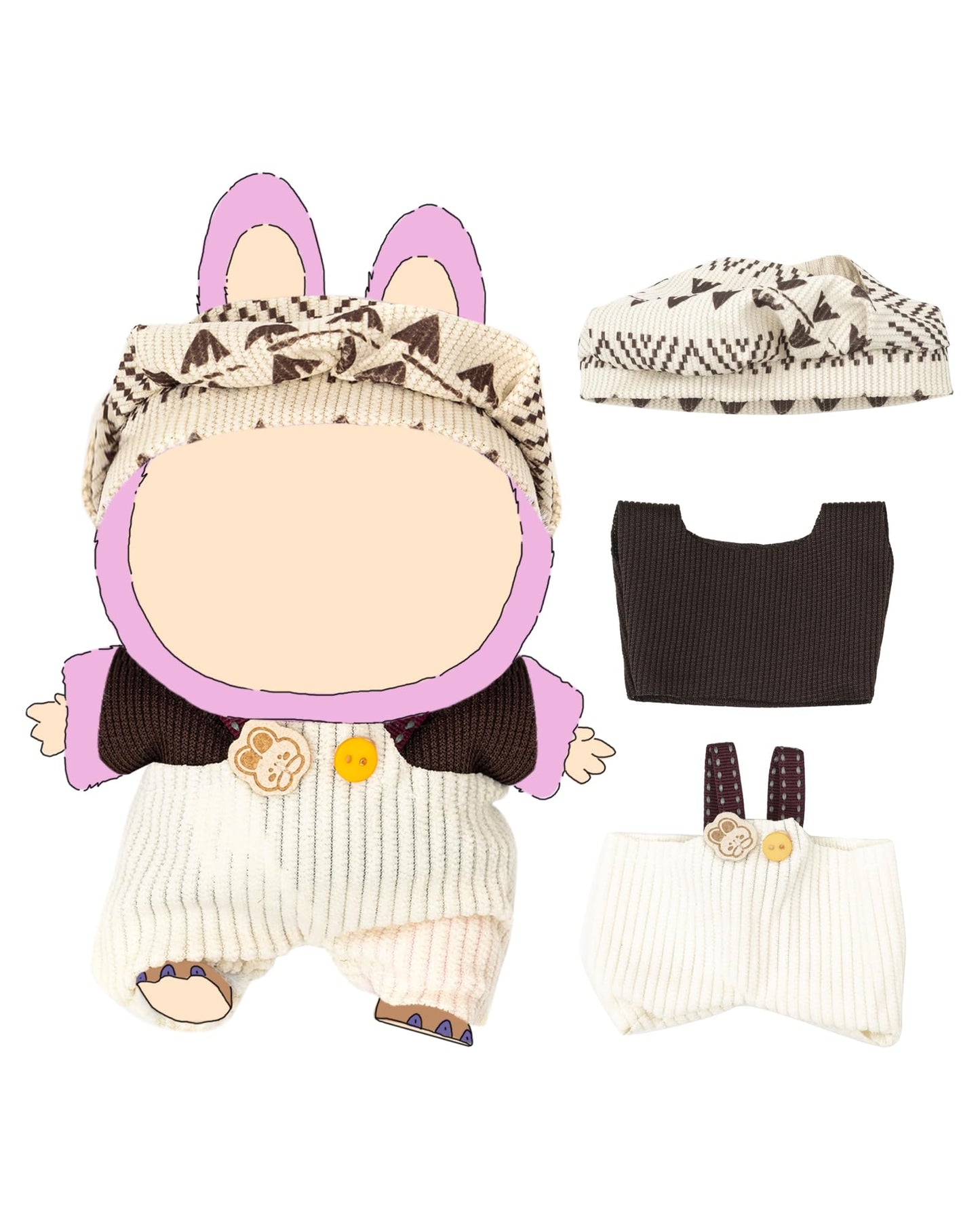 KIYEREE Lububu 17cm Doll Outfit Set — Striped Dress & Accessories