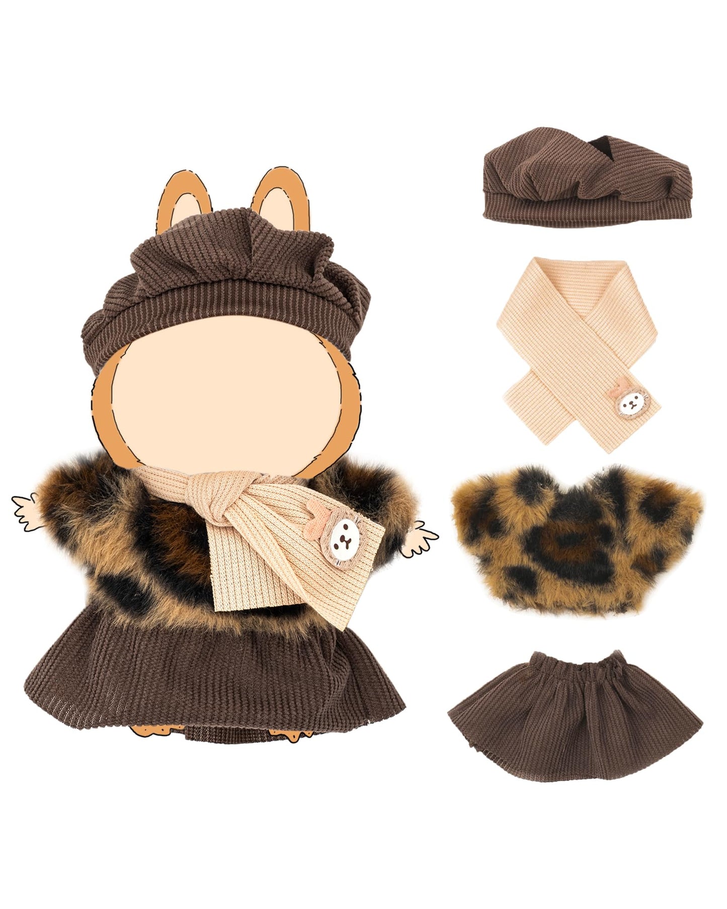 KIYEREE Lububu 17cm Doll Clothes – Dress Up Set with Top, Skirt, Hat & Scarf