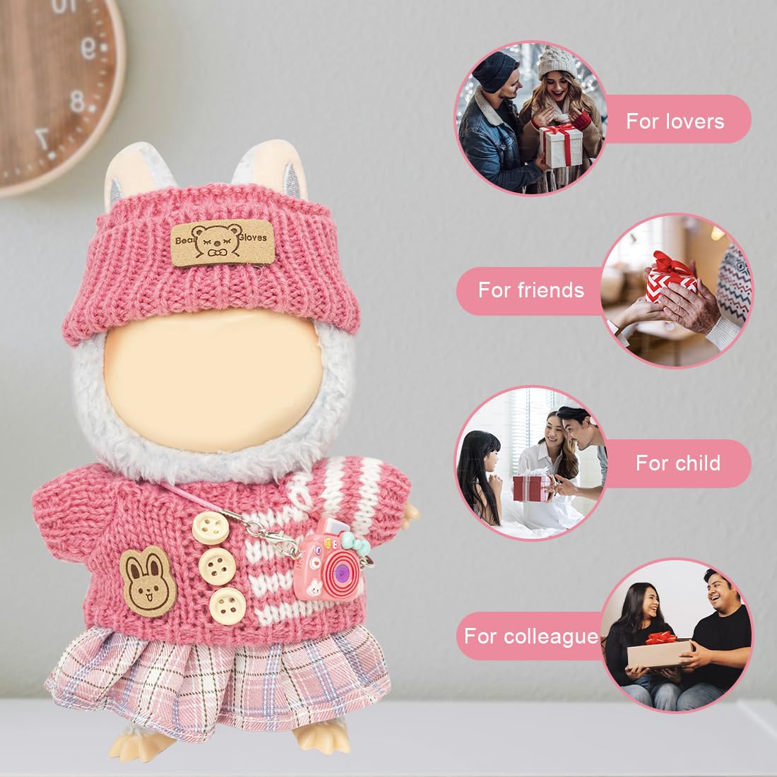 KIYEREE Lububu 17cm Doll Clothes – Rose Red Outfit & Accessories (Doll Not Included)