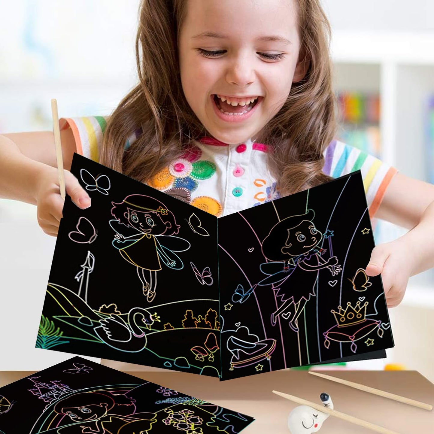 Kizcmvre Magical Scratch Art Book 2-Pack – Unicorn & Princess Rainbow Art for Kids