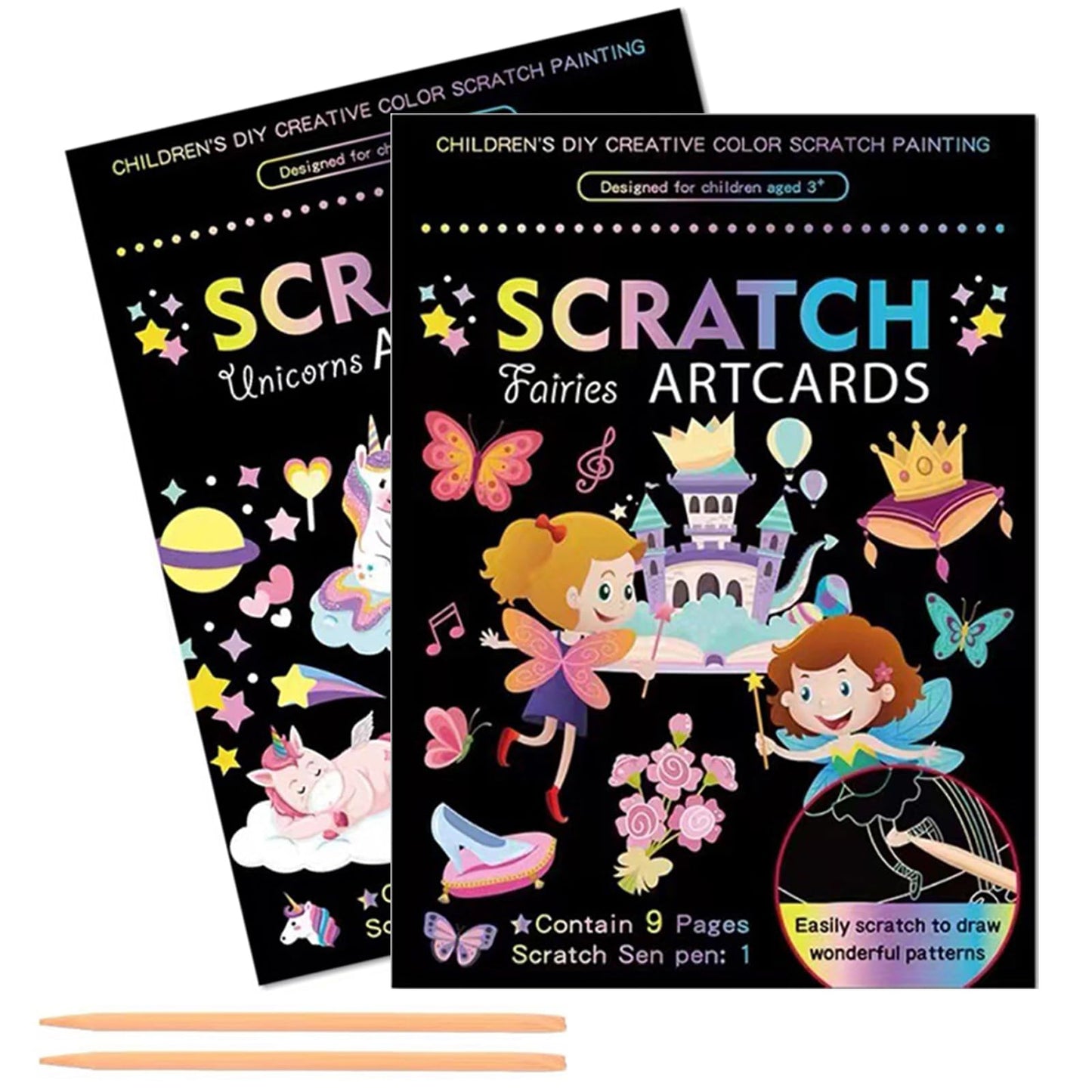 Kizcmvre Magical Scratch Art Book 2-Pack – Unicorn & Princess Rainbow Art for Kids