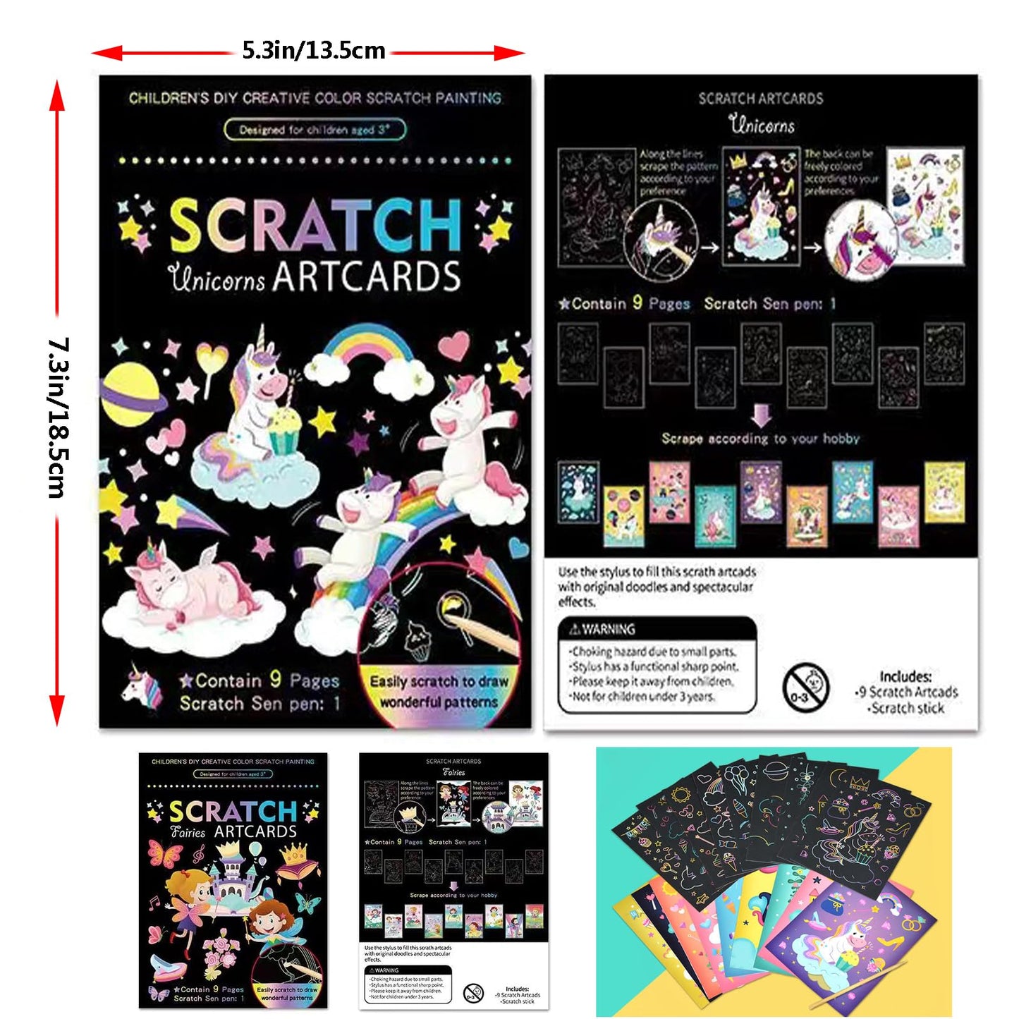 Kizcmvre Magical Scratch Art Book 2-Pack – Unicorn & Princess Rainbow Art for Kids