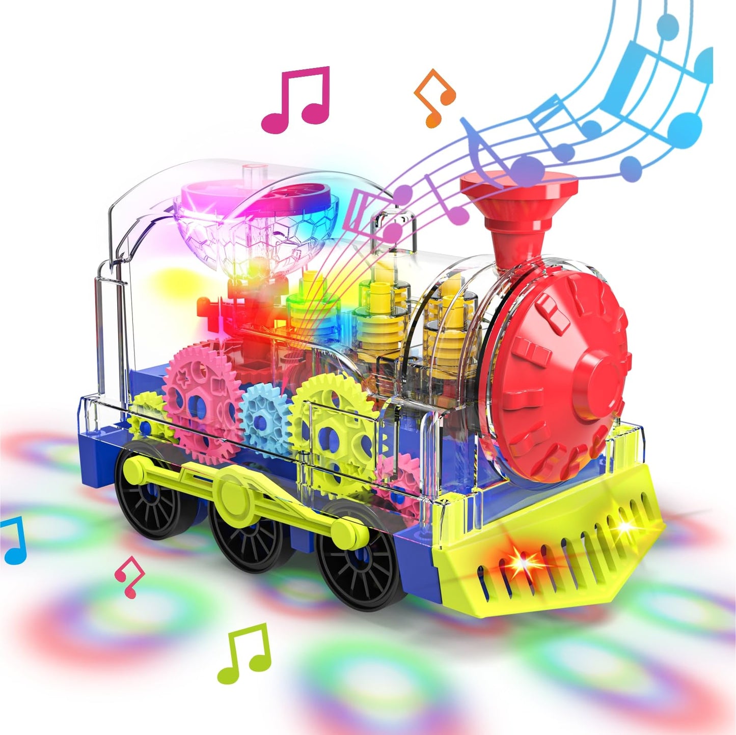 Kizeefun Light Up Train Toy for Toddlers — Transparent Gear Car with Lights & Music
