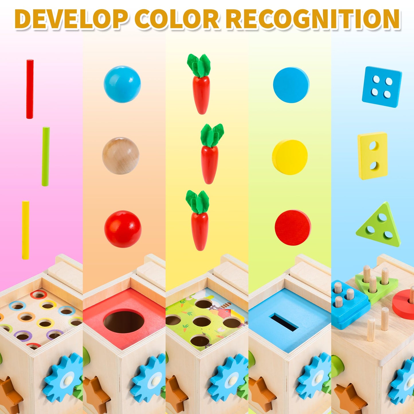 Kizfarm 8-in-1 Wooden Montessori Baby Toys Play Kit — Educational Wooden Toy Set for Toddlers