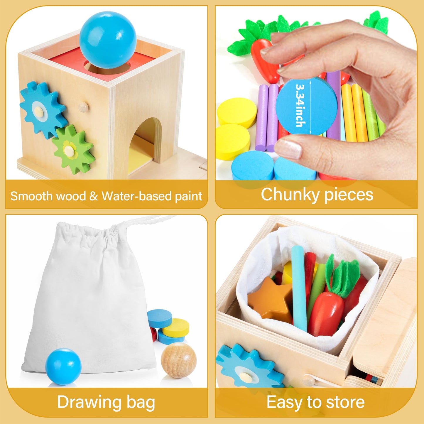 Kizfarm 8-in-1 Wooden Montessori Baby Toys Play Kit — Educational Wooden Toy Set for Toddlers