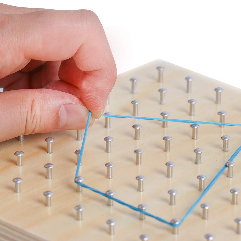 Kizh Wooden Geoboard – 8x8 Grid Math Manipulative, Montessori STEM Toy with 18 Geometric Cards & 40 Rubber Bands