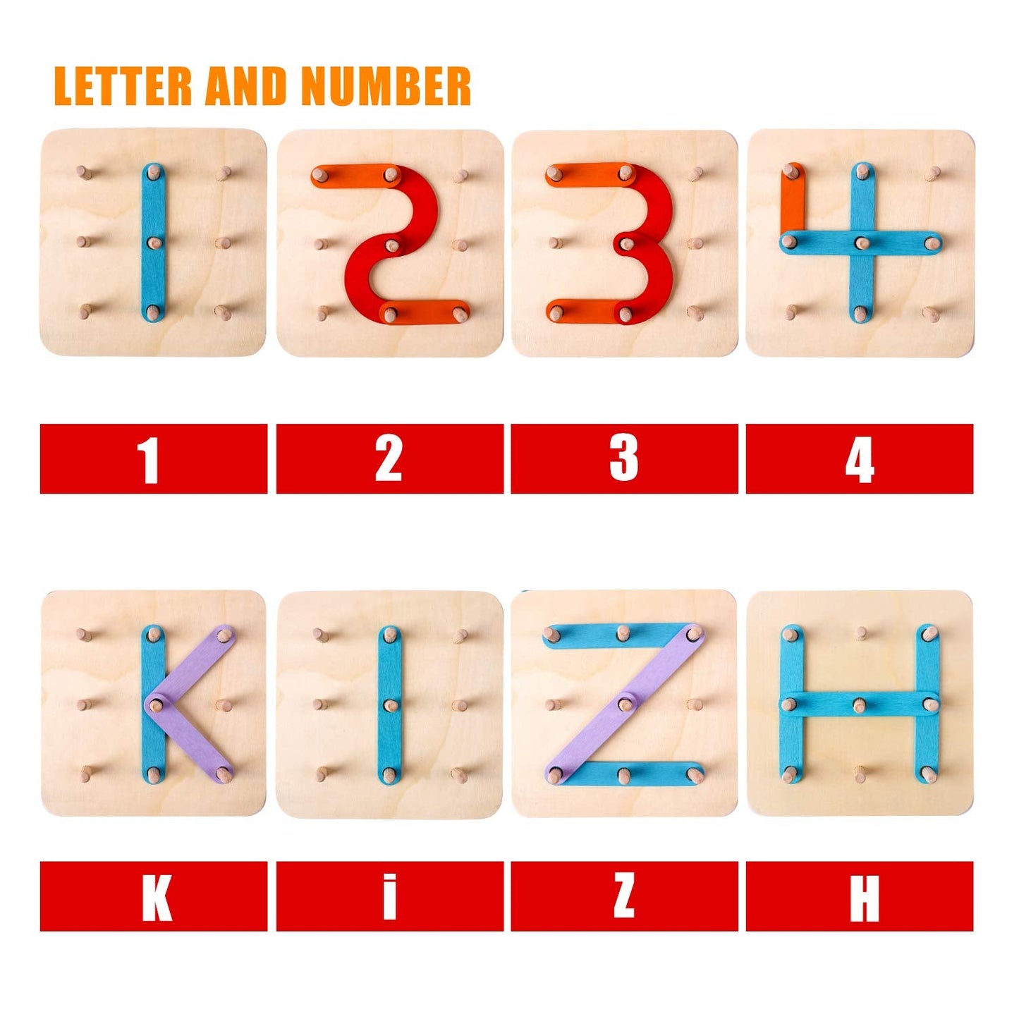 Kizh Wooden Letter & Number Construction Set – Pegboard Blocks for Preschool & Toddler Learning