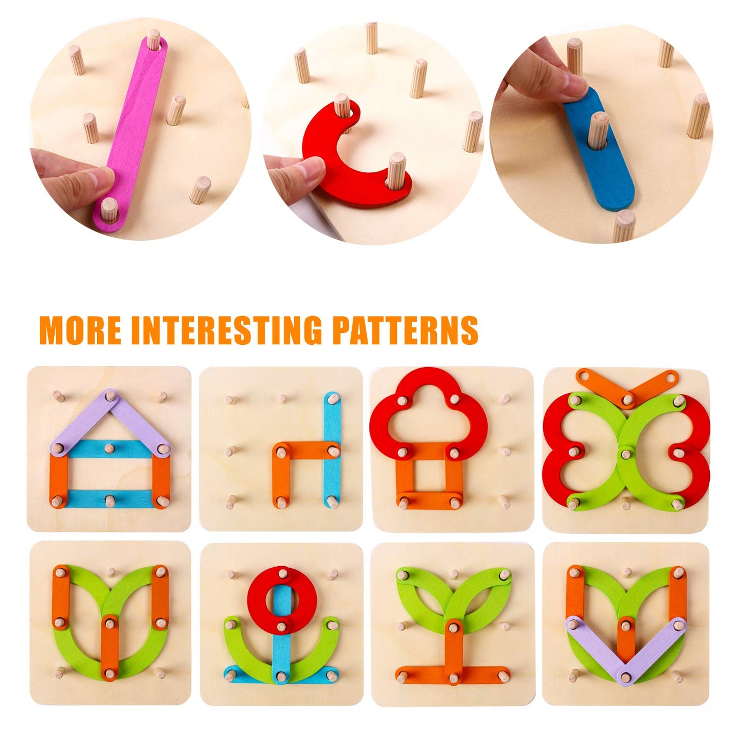 Kizh Wooden Letter & Number Construction Set – Pegboard Blocks for Preschool & Toddler Learning