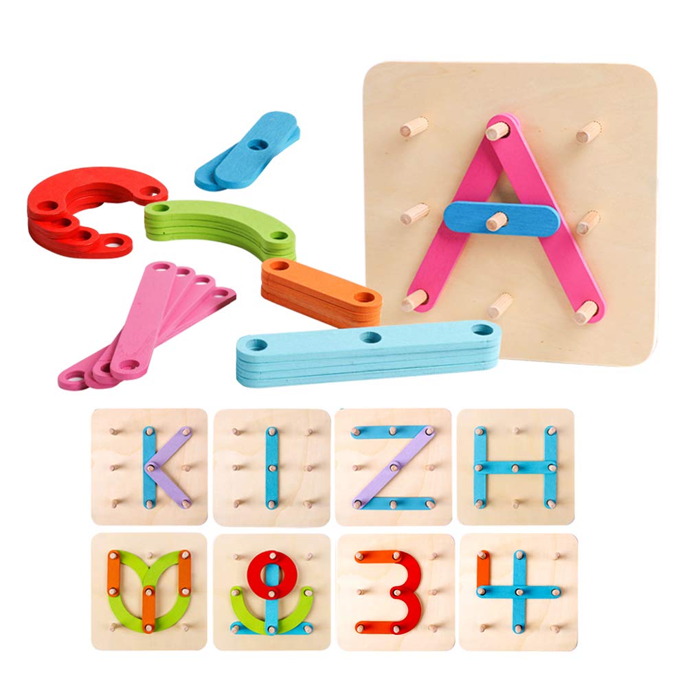 Kizh Wooden Letter & Number Construction Set – Pegboard Blocks for Preschool & Toddler Learning