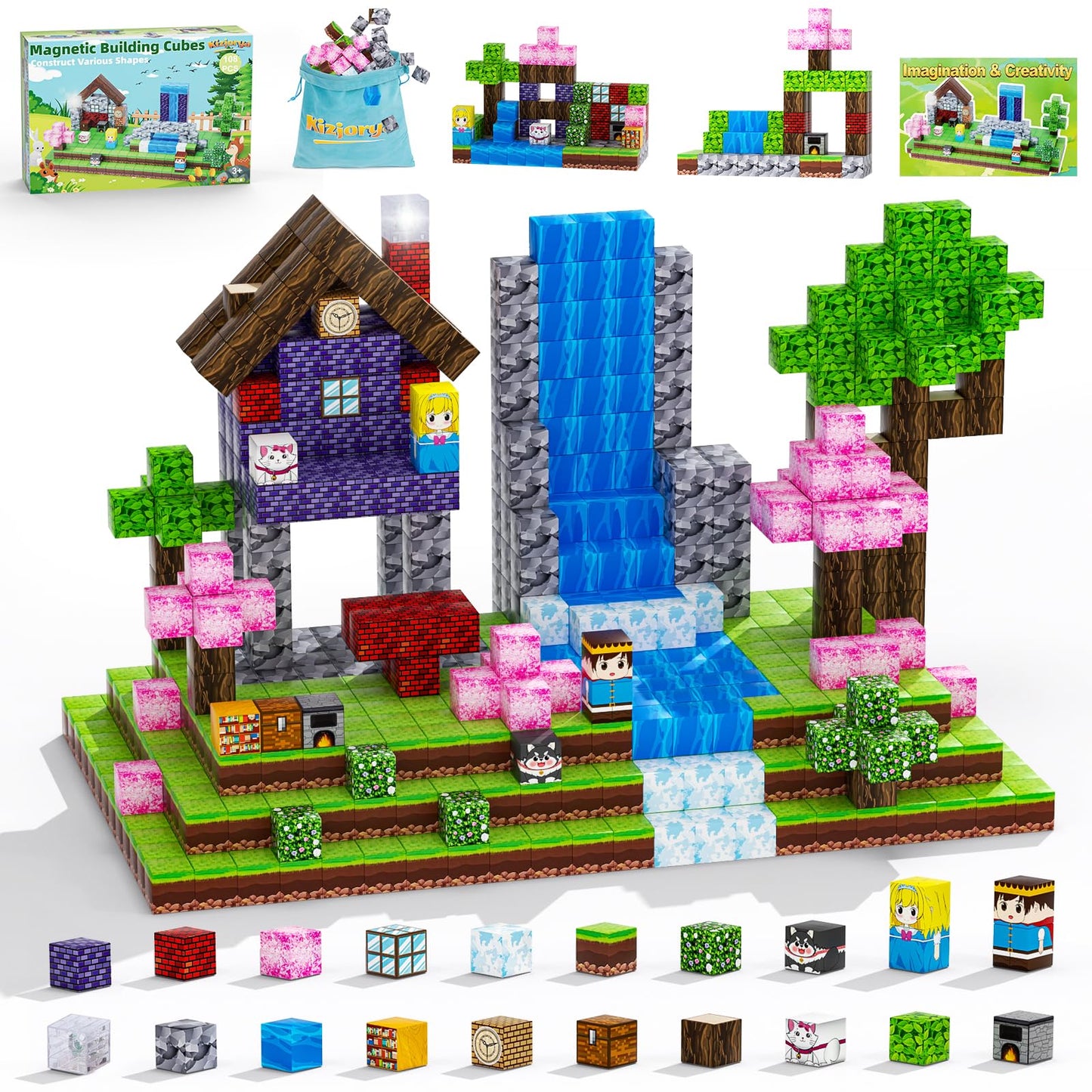 KIZJORYA 108PCS Magnetic Blocks Forest World — STEM Building Toys for Kids Aged 3-12 | Montessori Sensory