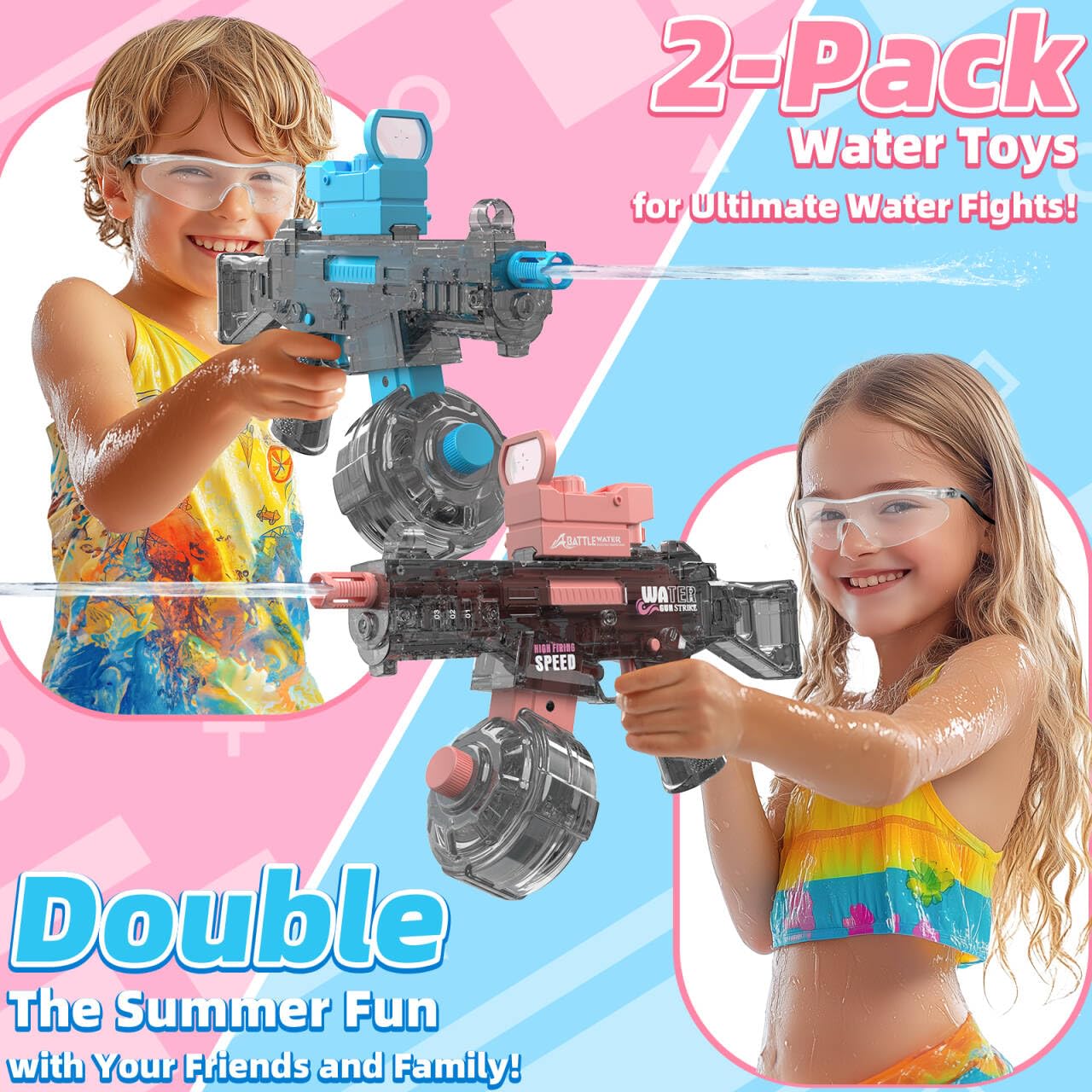 KIZJORYA 2 Pack Electric Water Guns – 36ft Range, 500cc Tank