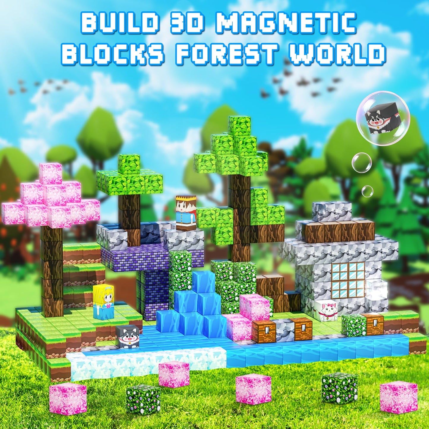 KIZJORYA 108PCS Magnetic Blocks Forest World — STEM Building Toys for Kids Aged 3-12 | Montessori Sensory