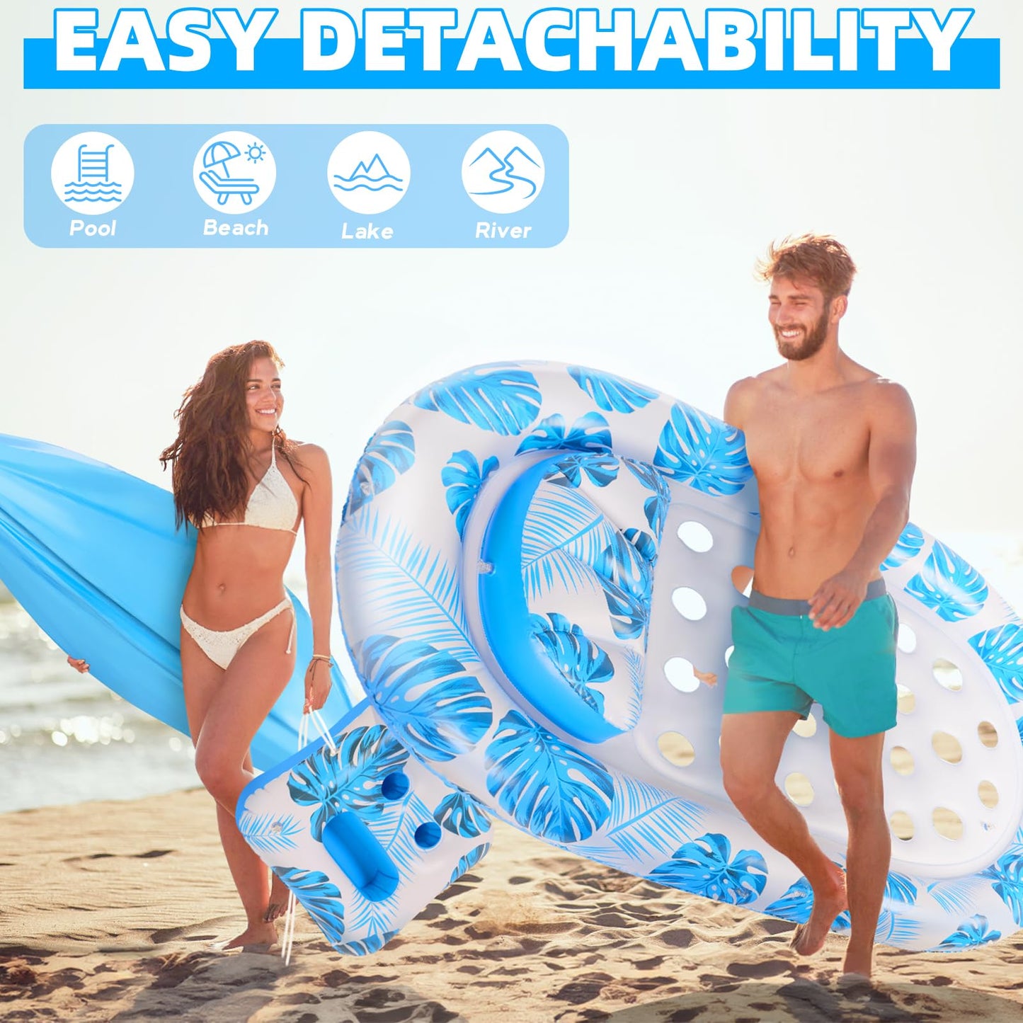 KIZJORYA 2025 3-in-1 Pool Float with Canopy & Cup Holder – Heavy-Duty Adult Lounger