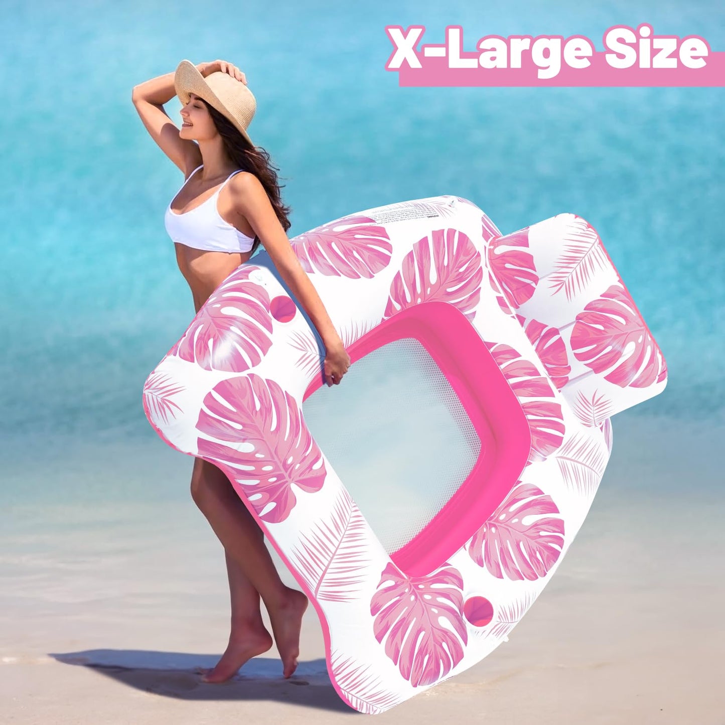 KIZJORYA Upgraded Heavy-Duty Pool Float with Canopy – XL Lounger with Backrest & Cup Holders