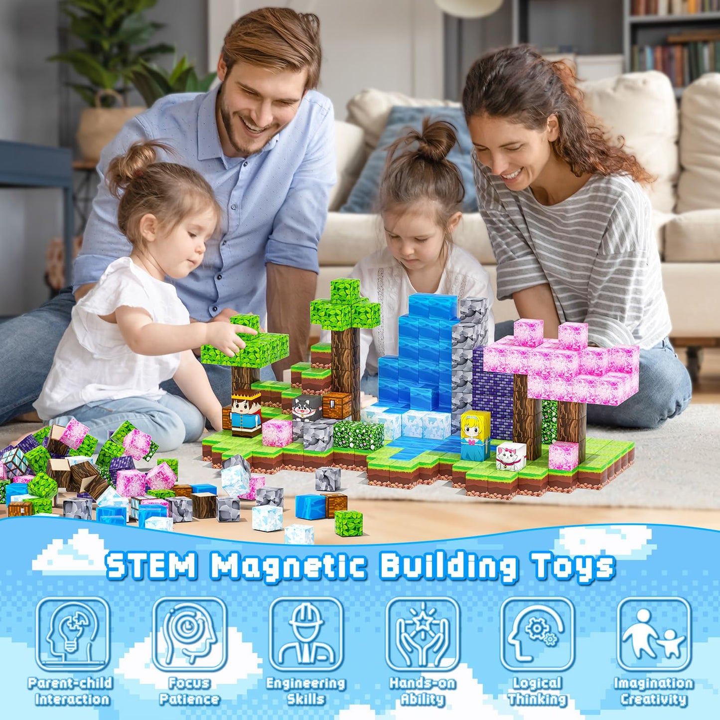 KIZJORYA 108PCS Magnetic Blocks Forest World — STEM Building Toys for Kids Aged 3-12 | Montessori Sensory