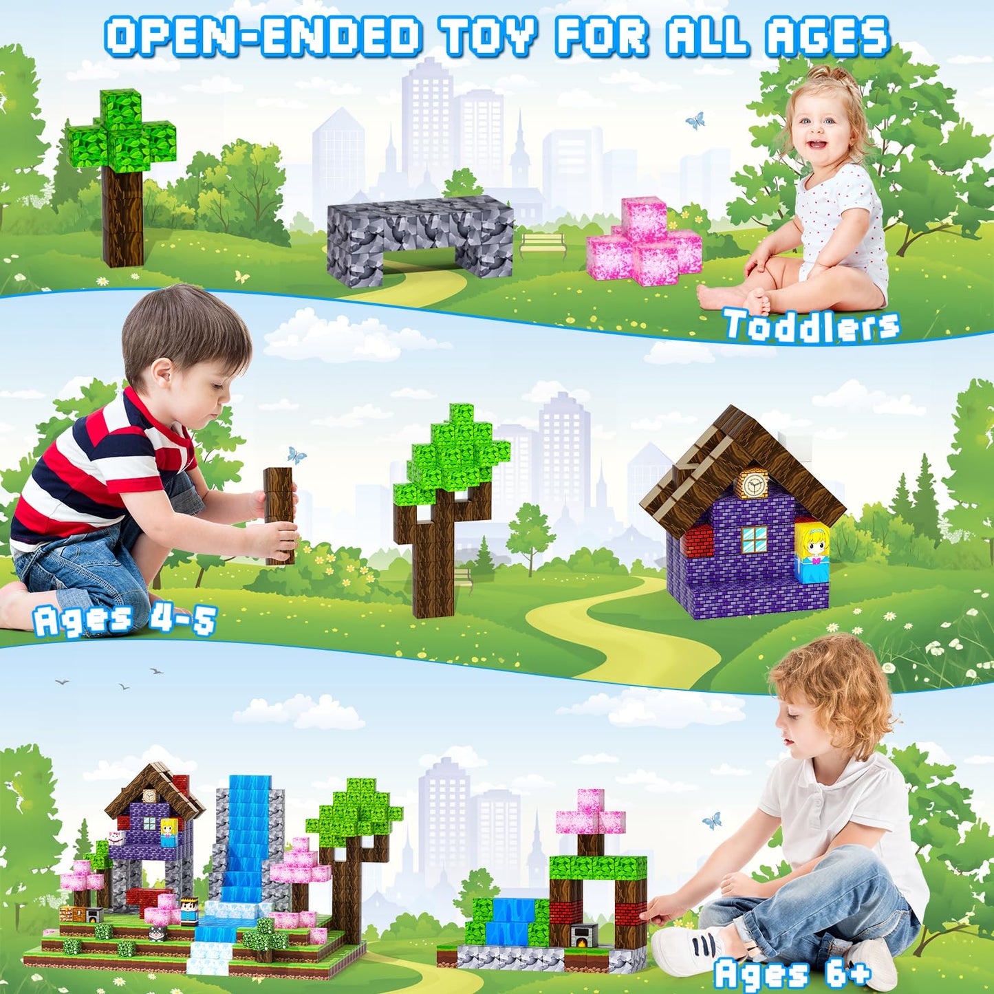 KIZJORYA 108PCS Magnetic Blocks Forest World — STEM Building Toys for Kids Aged 3-12 | Montessori Sensory