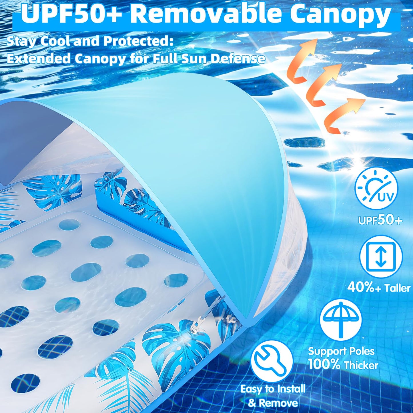 KIZJORYA 2025 3-in-1 Pool Float with Canopy & Cup Holder – Heavy-Duty Adult Lounger