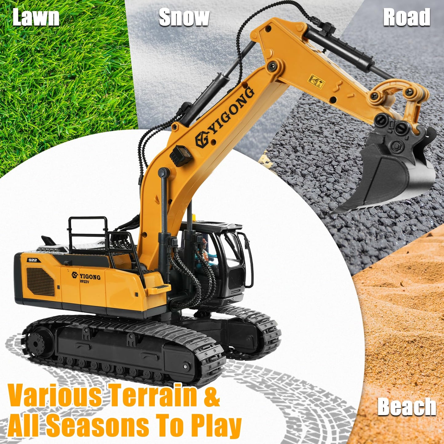 KIZJORYA Remote Control Excavator Toy – 11-Channel 2.4 GHz Gravity Dual-Control, Lights & Sounds for Kids 6–12