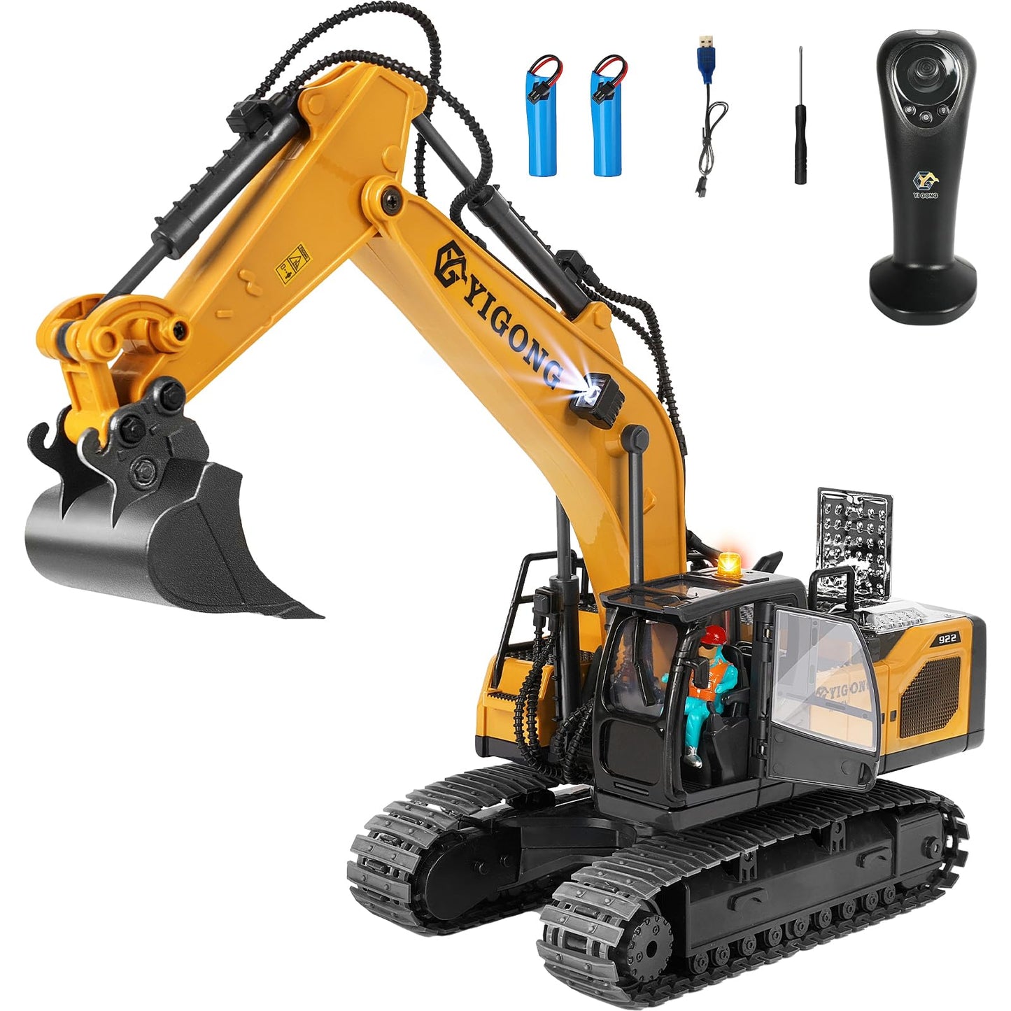 KIZJORYA Remote Control Excavator Toy – 11-Channel 2.4 GHz Gravity Dual-Control, Lights & Sounds for Kids 6–12