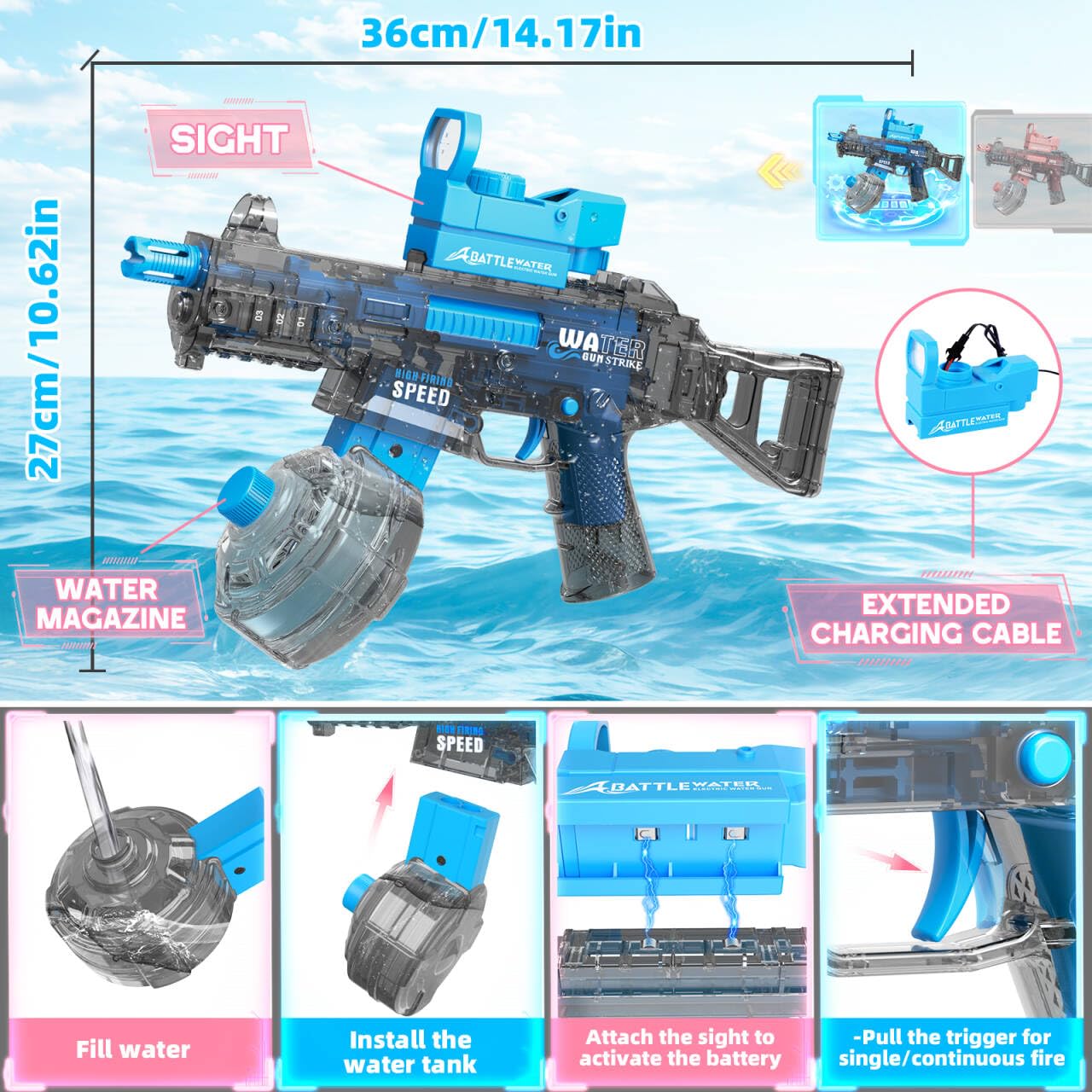 KIZJORYA 2 Pack Electric Water Guns – 36ft Range, 500cc Tank