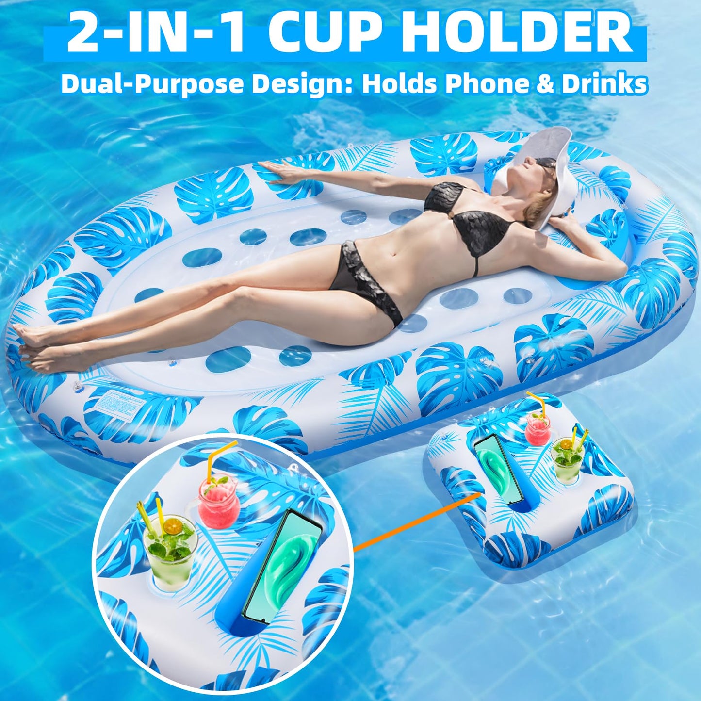 KIZJORYA 2025 3-in-1 Pool Float with Canopy & Cup Holder – Heavy-Duty Adult Lounger