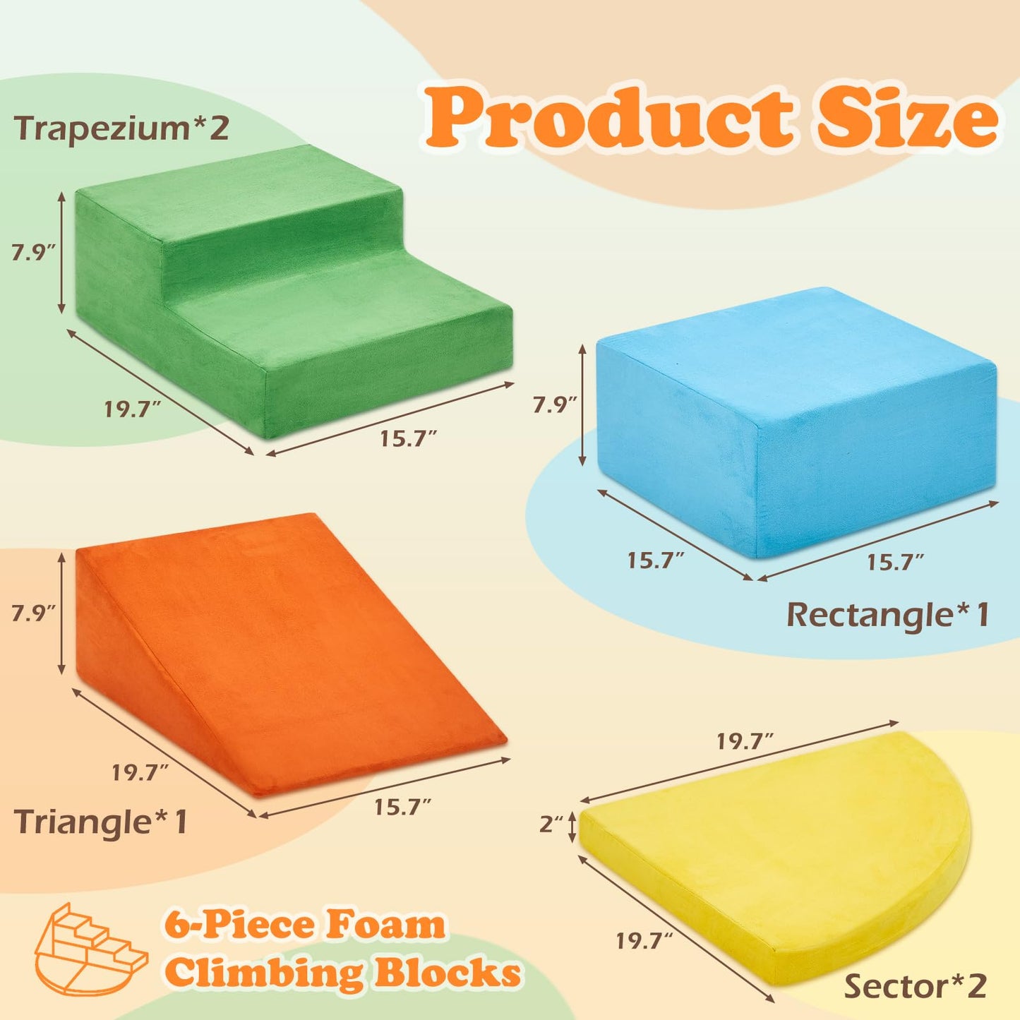 KIZLAND 6-Piece Soft Foam Climbing Blocks for Toddlers – Safe Indoor Play Set