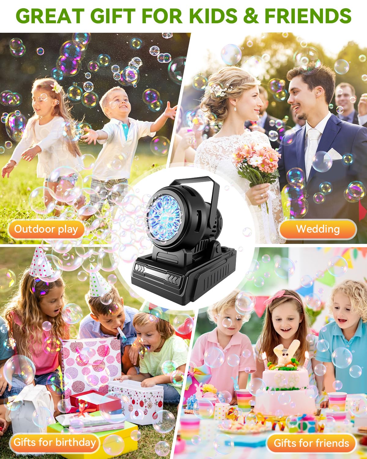 Kizmore Bubble Machine – Rechargeable Bubble Maker for Kids | 20000+ Bubbles/Min