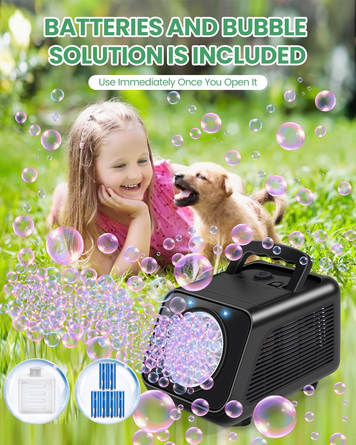 Kizmore Bubble Machine – Automatic Bubble Blower for Kids, 20,000+ Bubbles/Min, Battery-Operated Indoor/Outdoor