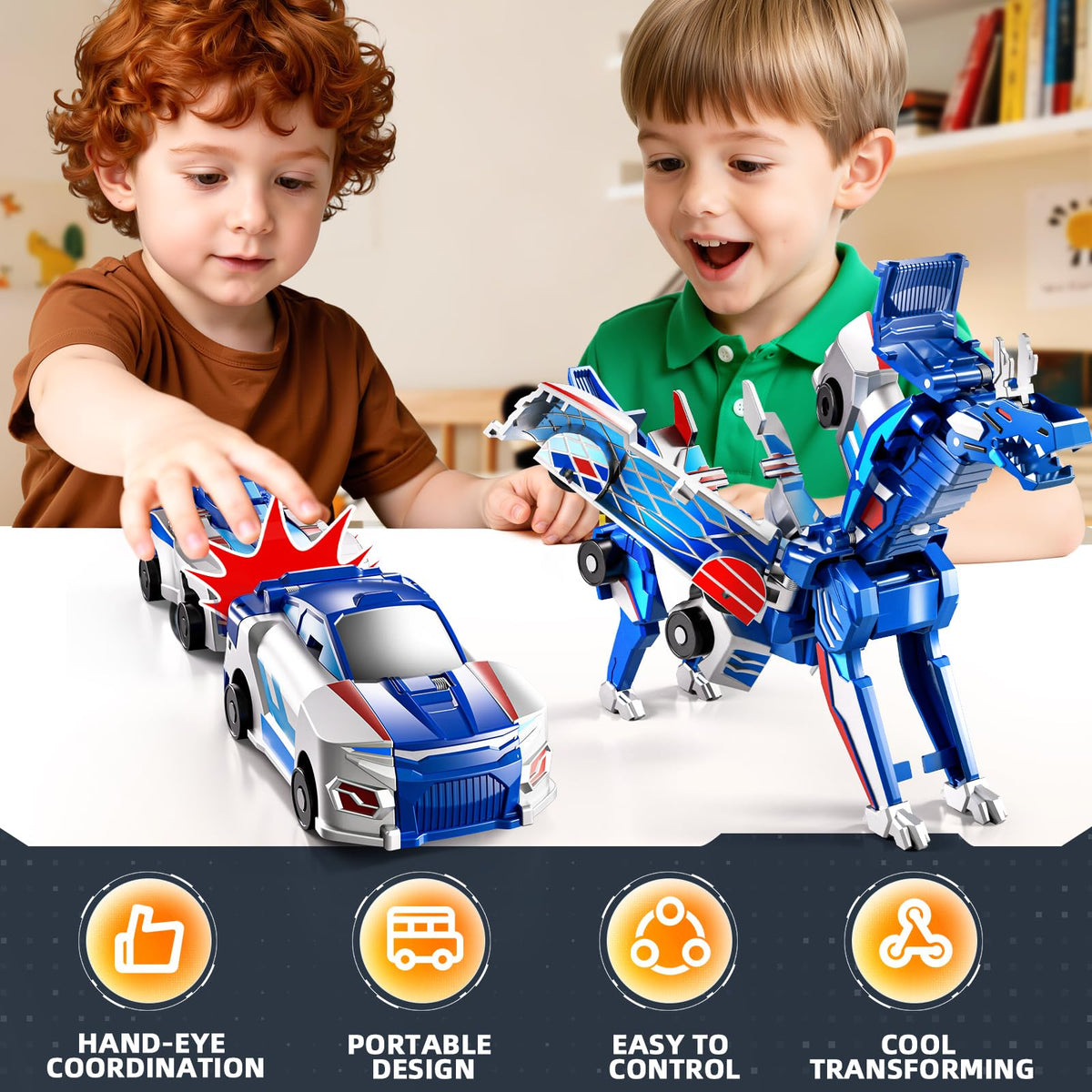 KIZONLY Collision Transforming Dinosaur Car Toy – 2-in-1 Magnet Cars for Kids