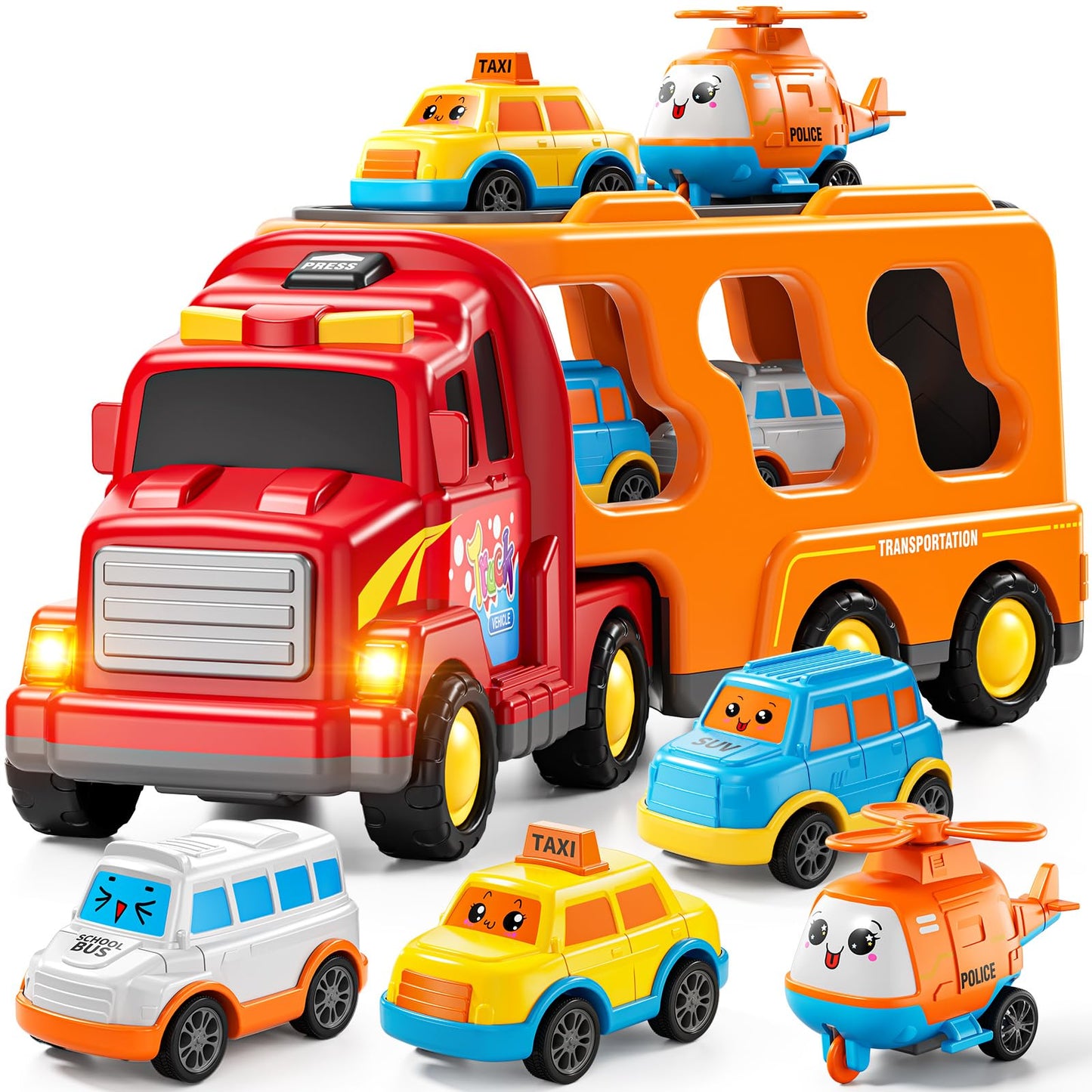KIZONLY 5-in-1 Carrier Transport Trucks for Toddlers 3-7 | Light & Sound Play
