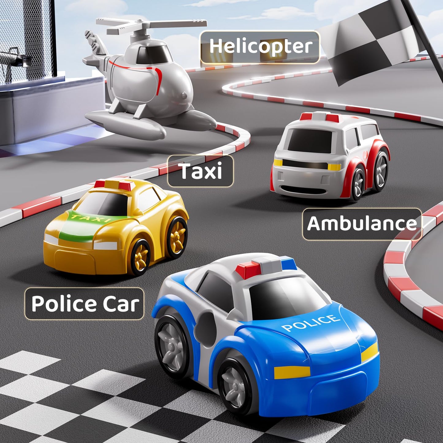 KIZONLY Car Race Track for Kids 3+ | City Track with 3 Cars & Playful City Obstacles