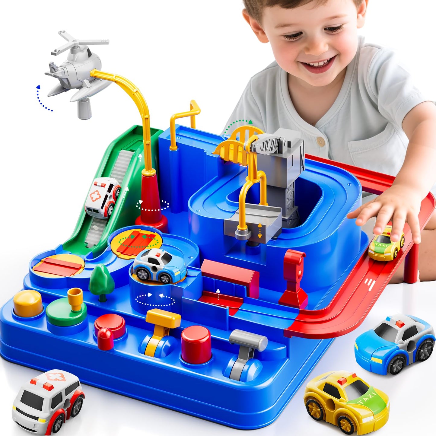 KIZONLY Car Race Track for Kids 3+ | City Track with 3 Cars & Playful City Obstacles