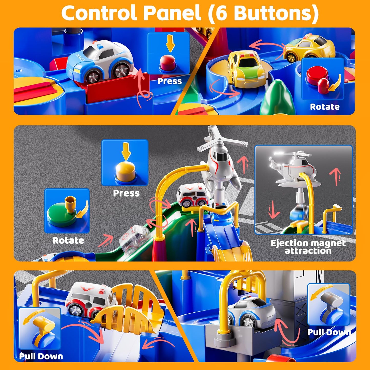 KIZONLY Car Race Track for Kids 3+ | City Track with 3 Cars & Playful City Obstacles
