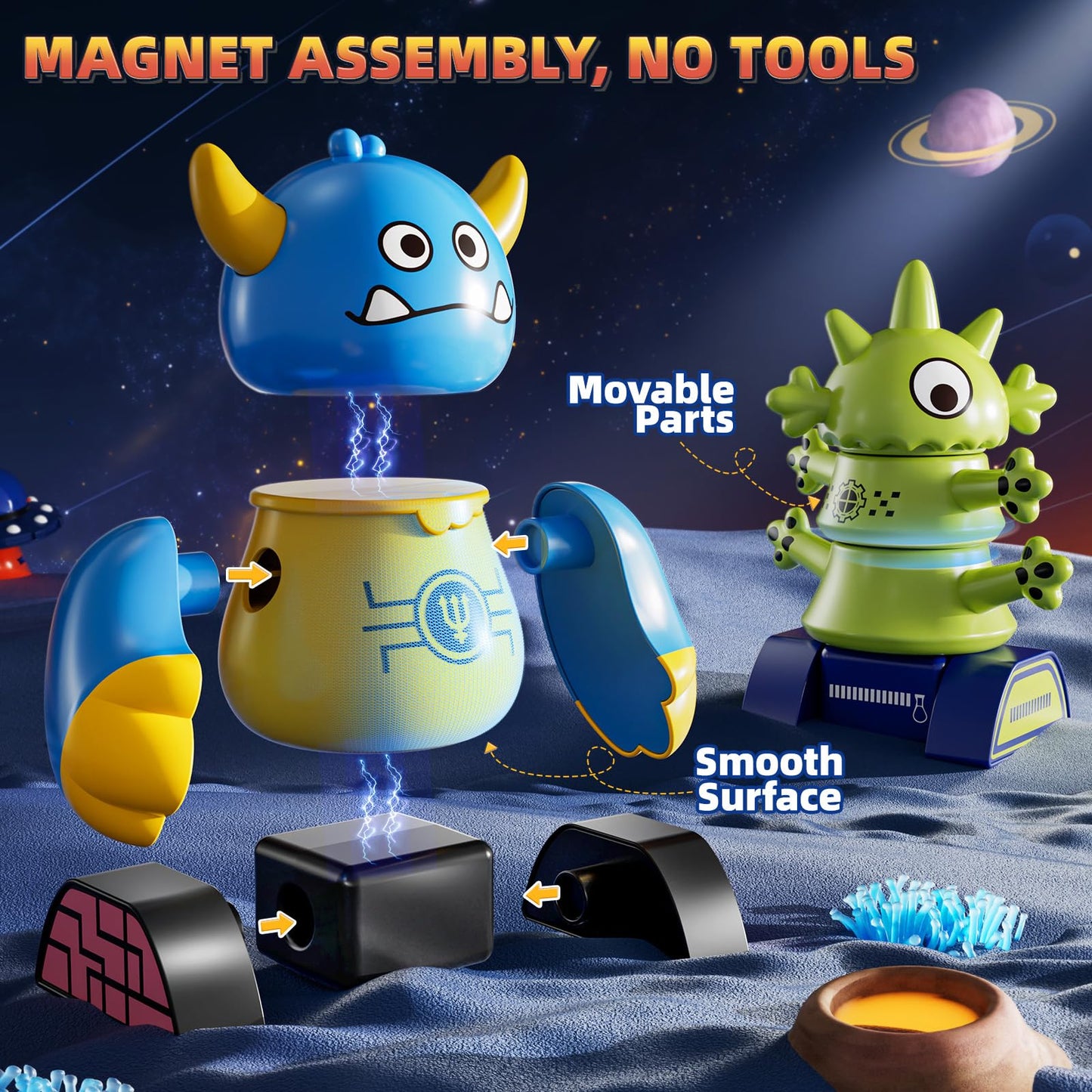 KIZONLY Magnets Robot Building Toys — 106-Piece Monster Blocks for Kids 3-8 with Storage Box
