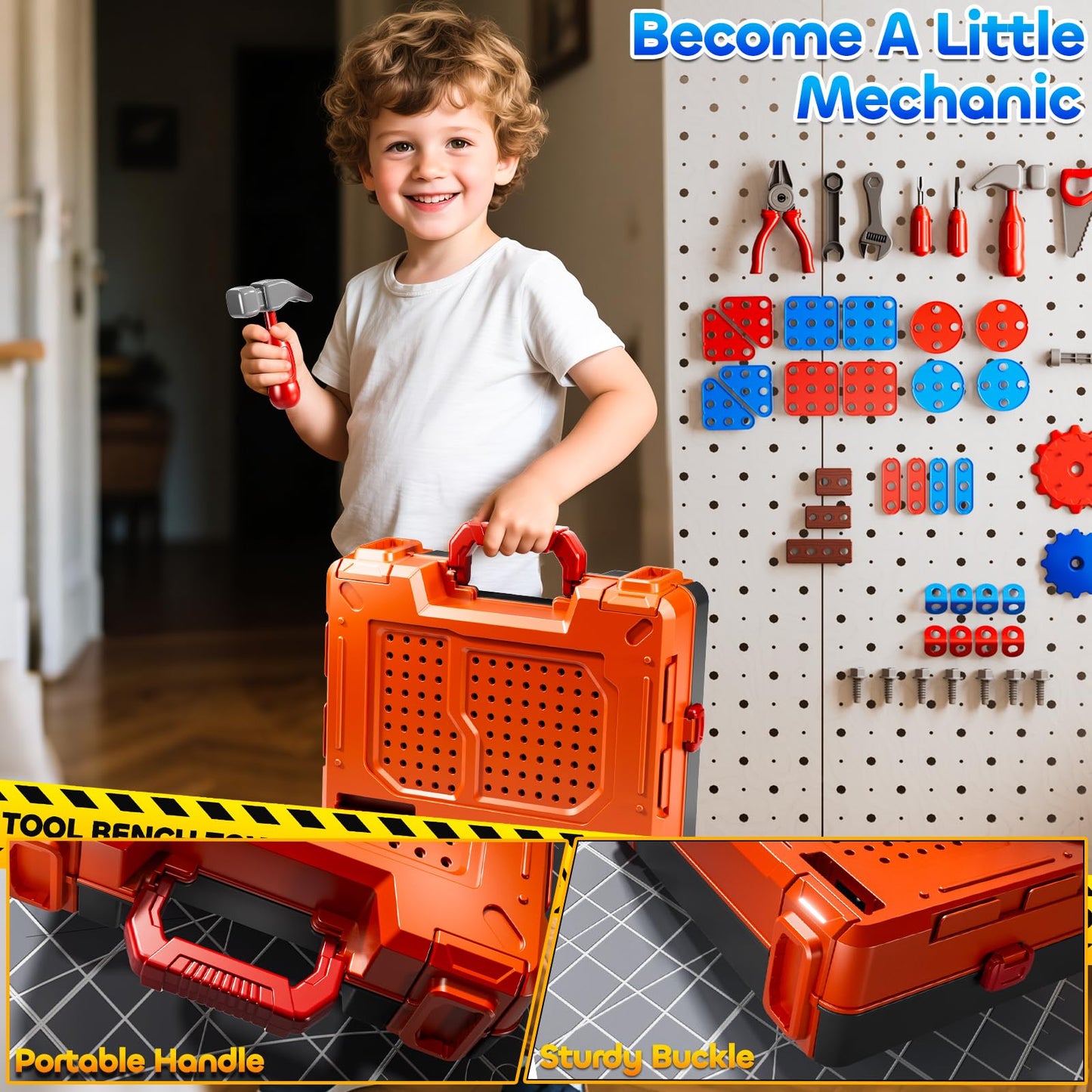 KIZONLY 2-in-1 Kids Workbench Tool Set for Ages 3–8 – 145-Piece Pretend Play Construction