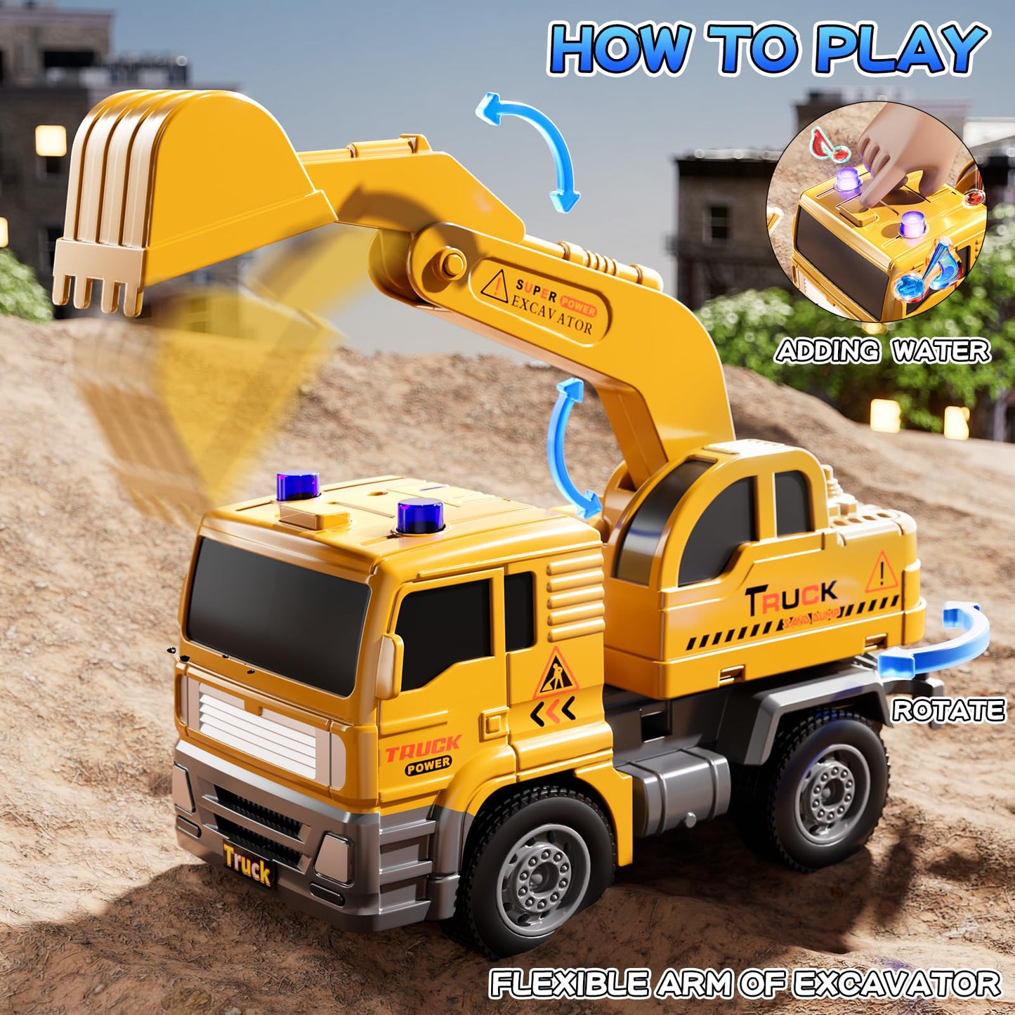 KIZONLY Emergency Vehicle Toys – Friction-Powered Police, Fire, Ambulance & Excavator Set for Toddlers 1-3