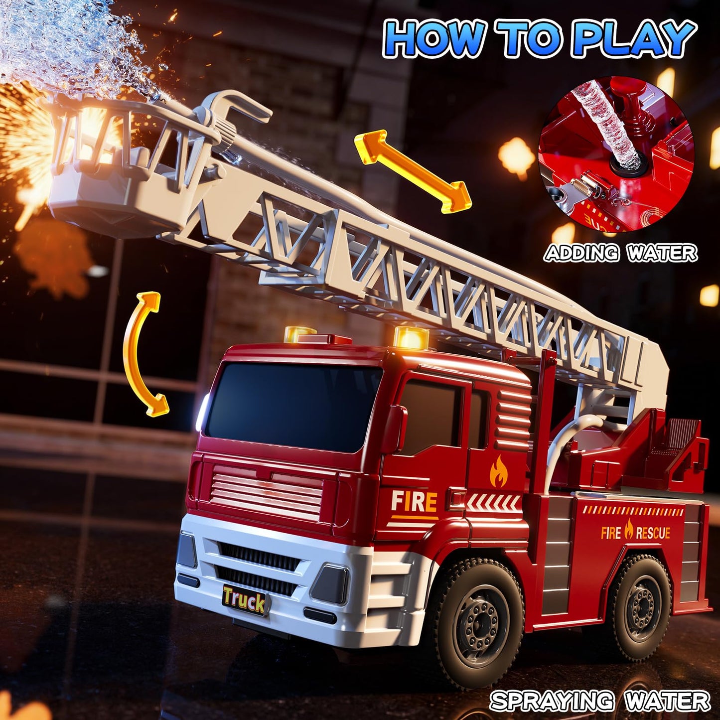 KIZONLY Emergency Vehicle Toys – Friction-Powered Police, Fire, Ambulance & Excavator Set for Toddlers 1-3